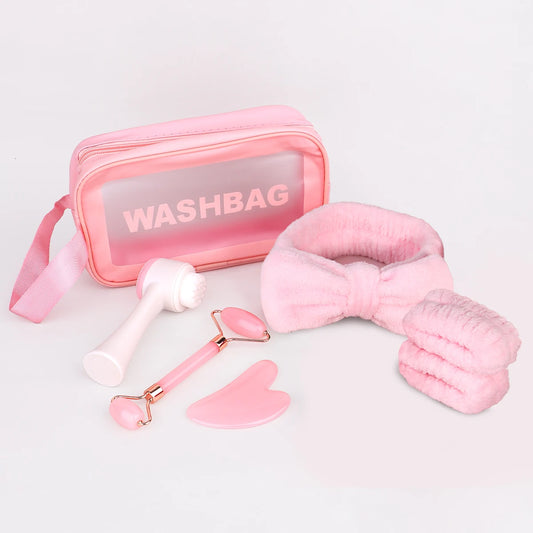 Set de limpieza y masaje facial BB Bellezachic con esponja y dispositivo para cuidado de la piel en primer plano