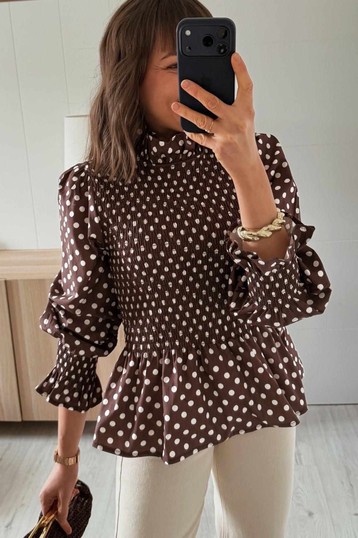 Blusa fruncida de lunares