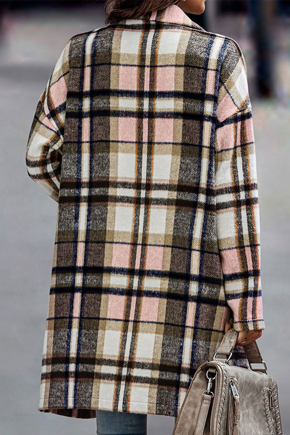 Chaqueta Larga de Cuadros Rosa