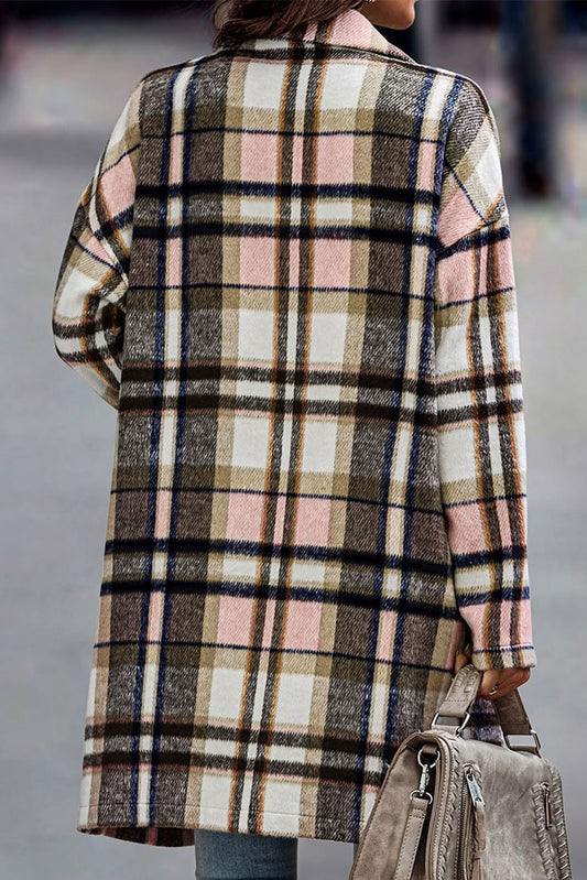 Chaqueta Larga de Cuadros Rosa