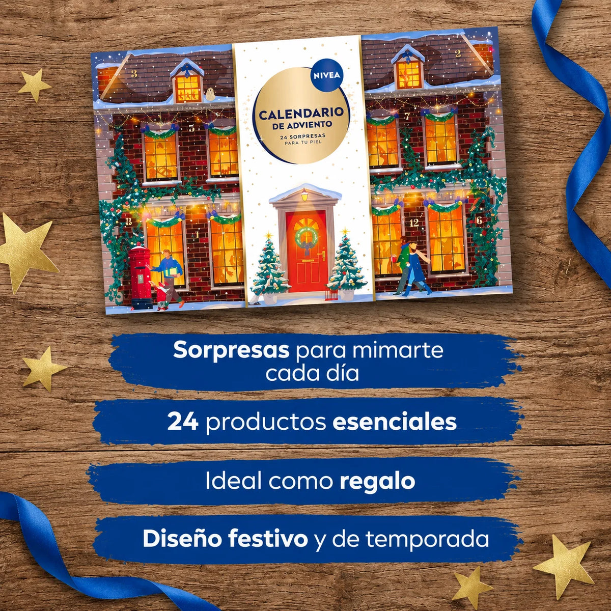 Calendario de Adviento NIVEA 2026 de BB Bellezachic con 24 sorpresas, mostrando ventanas abiertas y detalles del diseño navideño.
