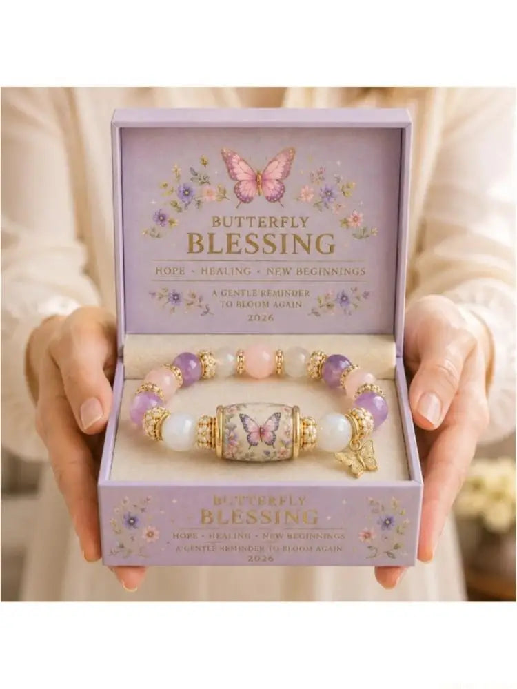 Pulsera de cuentas de cristal de BB Bellezachic en caja de regalo, con cuentas brillantes y diseño elegante.