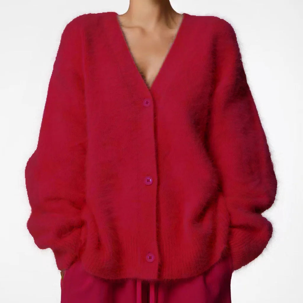 Cárdigan de mujer BB Bellezachic con cuello de pico, tejido suave y ajustado, en colores neutros, para estilo casual y elegante
