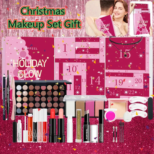 Calendario de Adviento de Maquillaje BB Bellezachic con 24 piezas de cosméticos en cajas numeradas para contar los días de Navidad.