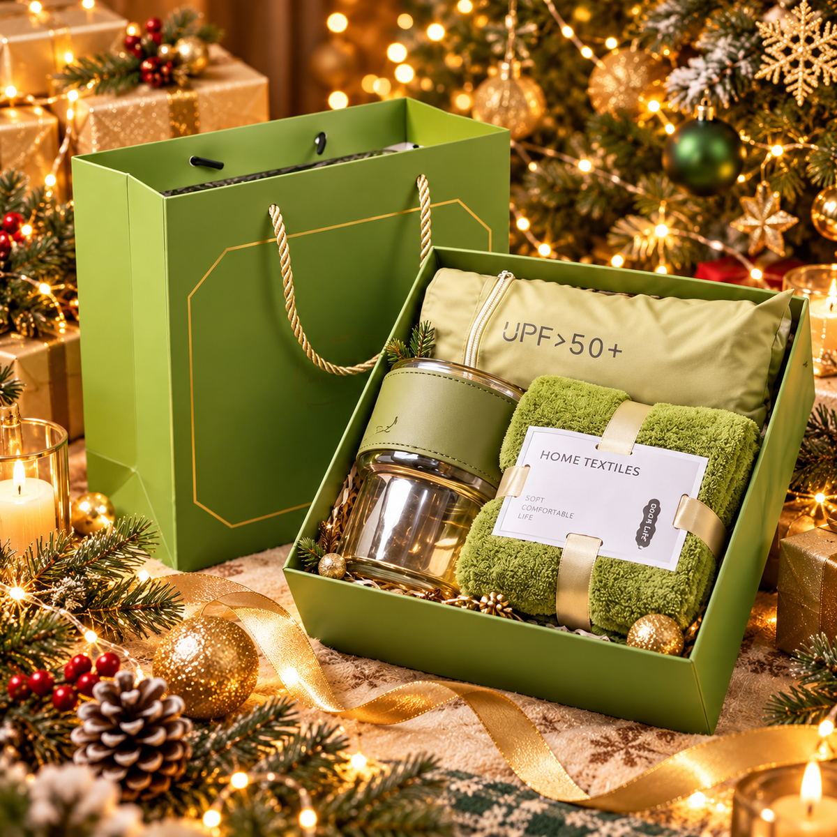 Set de regalo verde Matcha de lujo de BB Bellezachic, incluye tazas y accesorios para disfrutar del té verde navideño.
