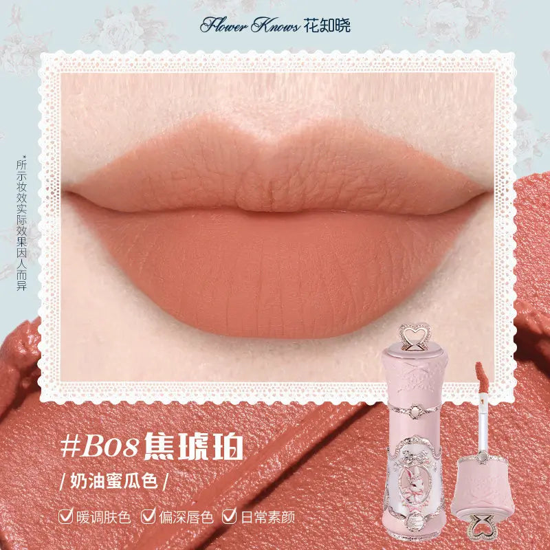 Labial líquido mate Flower Knows de BB Bellezachic en tono rosado, con aplicador y acabado mate, en envase de 5 ml.