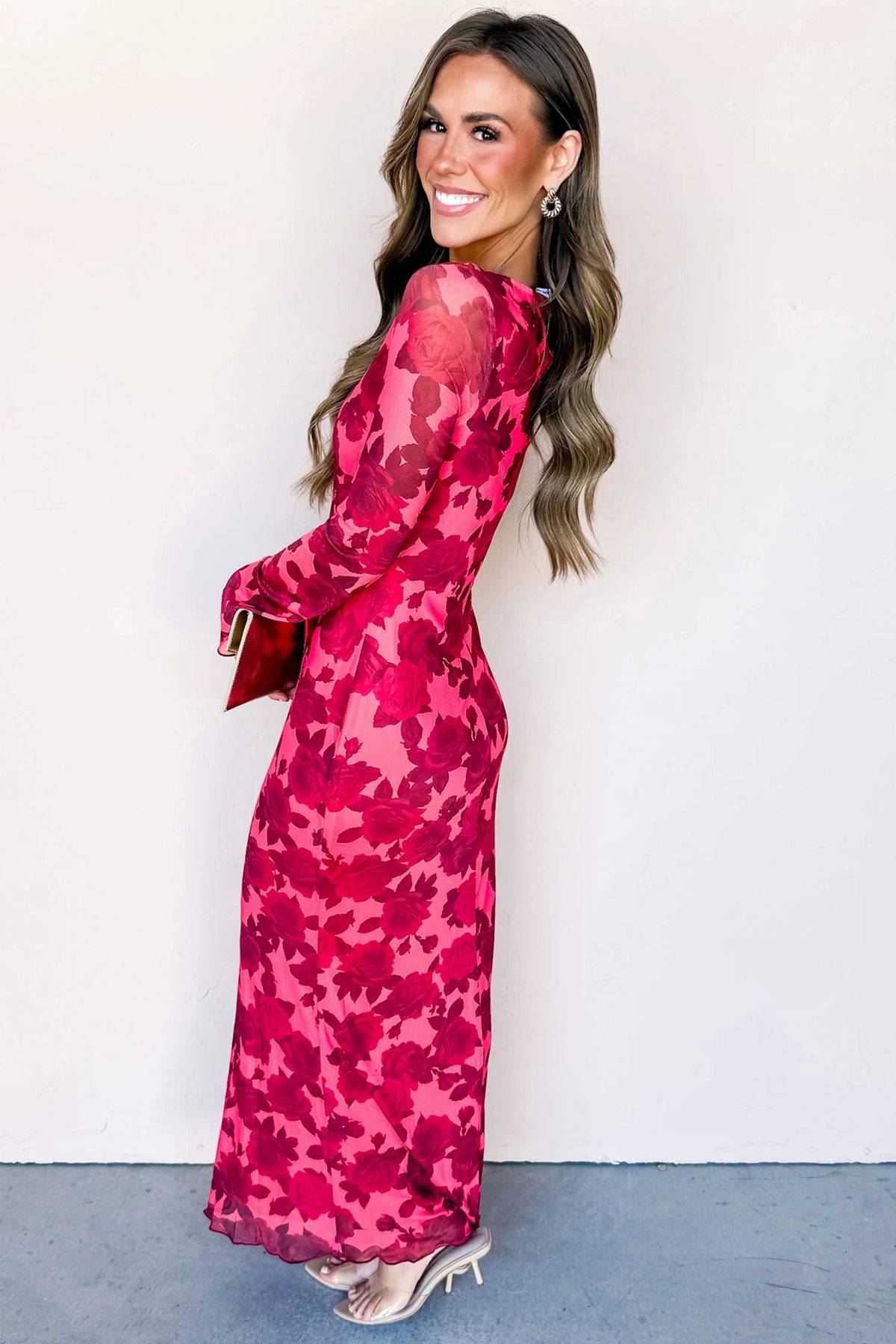 Vestido Largo Floral Rojo