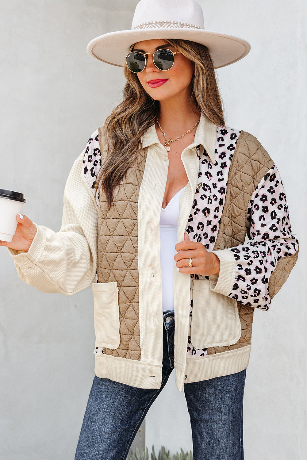 Chaqueta combinada de leopardo